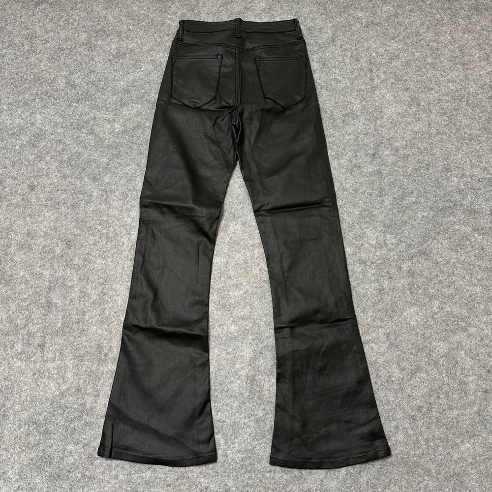Edikted Flare Pants Womens Small Black Faux Leather Coated High Waist Y2K Retro - Picture 3 of 9